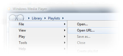 Открыть URL в Windows Media Player